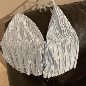 Shein blue tie front top